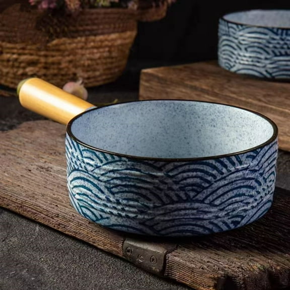 Ceramic Baking Dish With Handle, Blue Stripe Oven Baking Pan Round Lasagna Pan-Blue