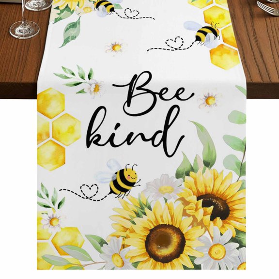 Table Runners 90 Inches Long Dress Scarves, Sunflower Floral Farmhouse Coffee/Dining/Kitchen Table Runner for Living Room, Farmhouse Pastoral Daisy Bees Botanical 13x90 Inch