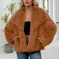 thumbnail image 4 of HongQid Womens Faux Fur Coat Lapel Open Front Fluffy Shaggy Jacket Winter Warm Furry Cropped Overcoat, 4 of 7