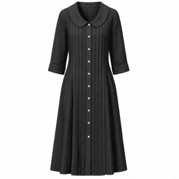 Elegant Solid Color Short Sleeve Neck Dress For Loose Casual Holiday Midi Dress With Pleated Detailing And Collar