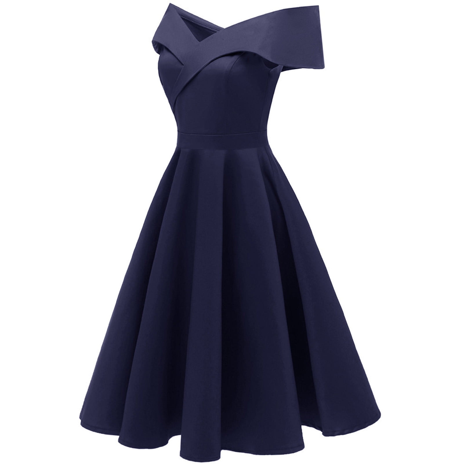 Hvot&aat Elegant Off the Shoulder Cocktail Dress for Women High Waisted A-Line Vintage 1950s Swing Party Midi Dresses
