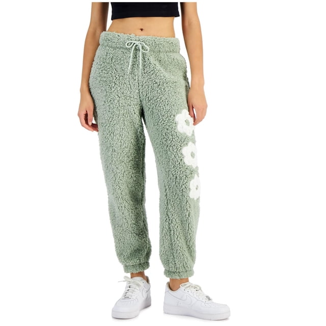 Crave Fame Womens Fleece Sherpa Patch Tapered Jogger Casual Pants, desertsage, Juniors, XL