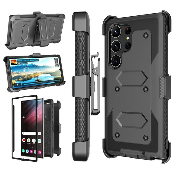 Samsung Galaxy S23 Ultra 5G Case, Tekcoo Case with Belt Clip Holster Heavy Duty Rugged Shockproof Full Body Protection Kickstand Cover for Samsung Galaxy S23 Ultra (Black)