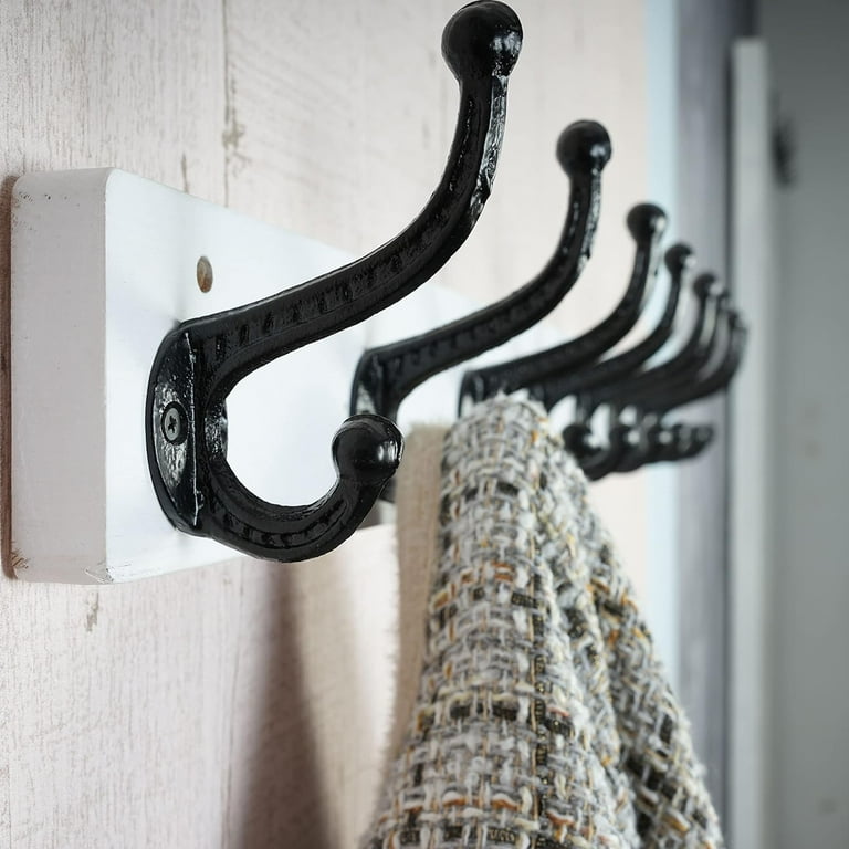 WEBI Rustic Coat Rack Wall Mount 5 Cast Iron Coat Hooks Wall Mounted Heavy Duty Wall Coat Hanger Hooks for Hanging Coats Clothes Black on White 2
