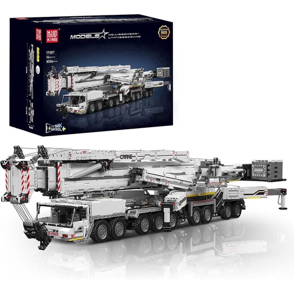 Technology Crane Building Set, 8506 Pieces Heavy Crane Truck Building Kits, APP Programmable Construction Vehicle Block Set, White