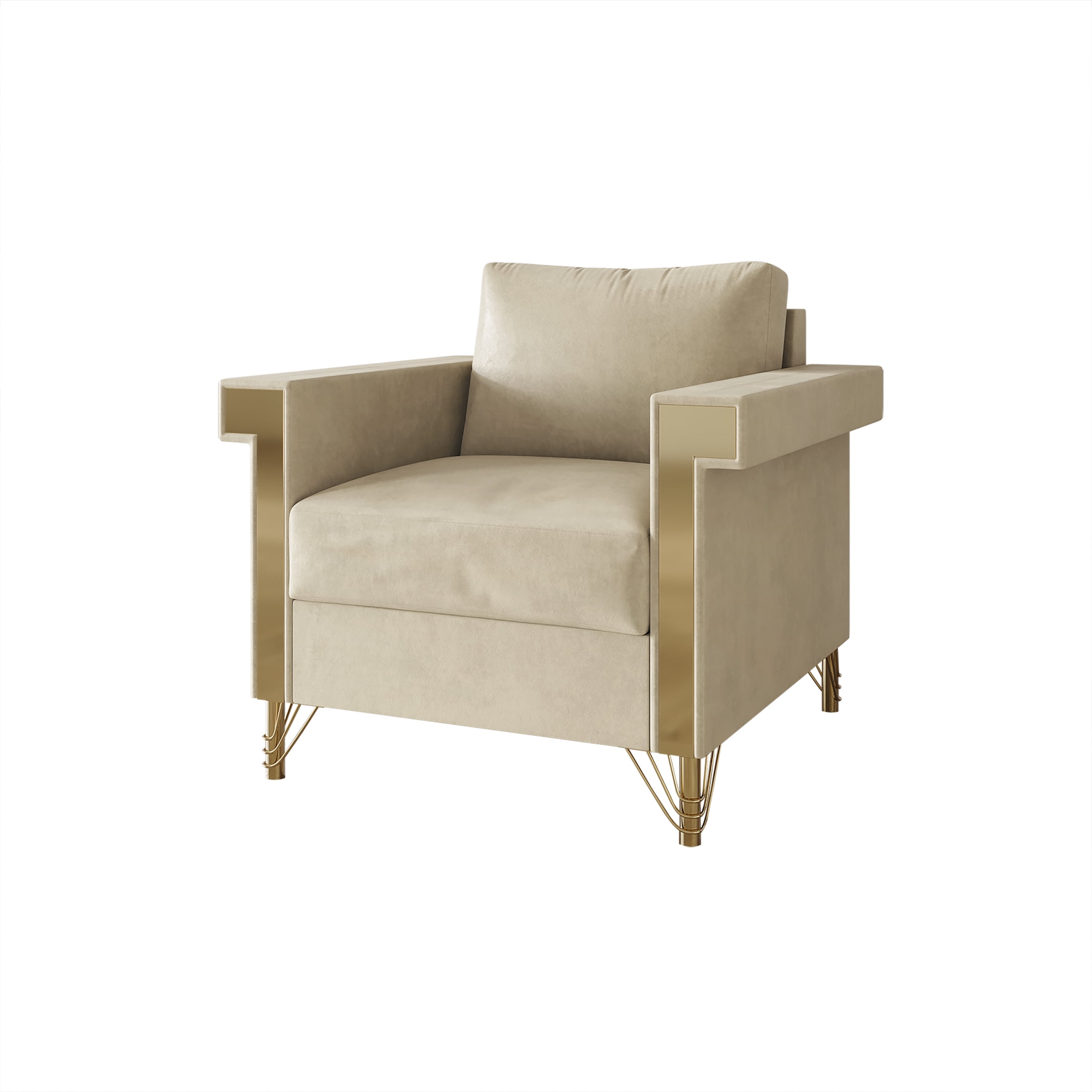 Castle Place Comtemporary Glam Velvet Upholstered Armchair, Champagne