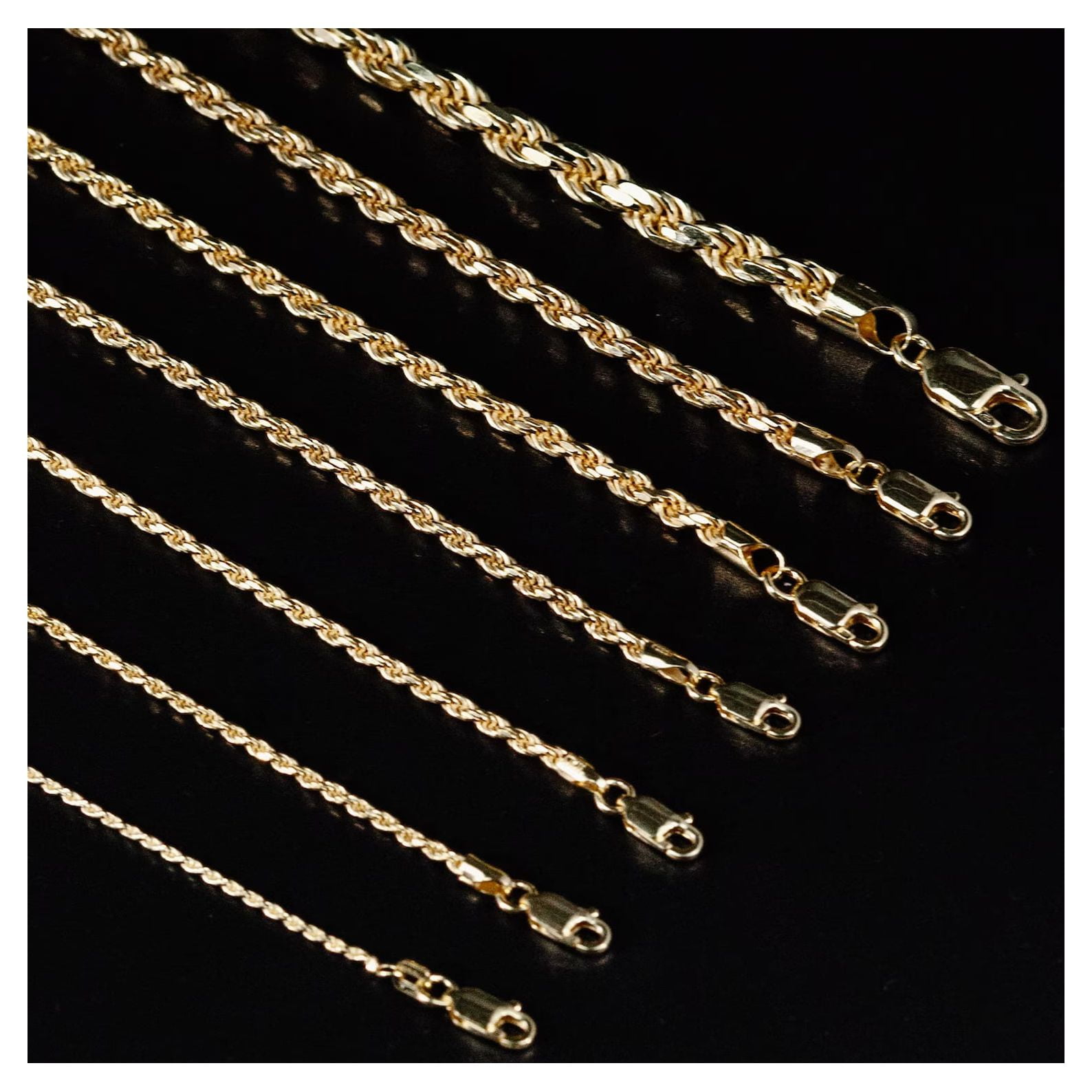 Solid 14K Gold Vermeil Sterling Silver Rope Diamond-Cut Necklace Chains 1.5MM - 5.5MM, Gold Chain for Men & Women, Made In Italy, Next Level Jewelry