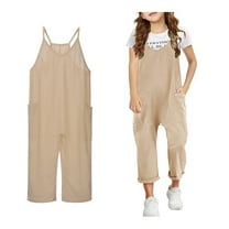 Girls' Jumpsuits Rompers Khaki with Pockets Toddler Girl Summer Clothes Preppy Clothes 12-13 Years Girls Fashion