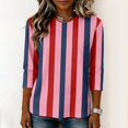 thumbnail image 4 of JULMCOMO Shirts for Women Vertical Striped Crew Neck 3/4 Sleeve Casual T Shirts Loose Fit Comfy Trendy Summer Basic Tees Hot Pink S, 4 of 6