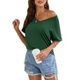 thumbnail image 2 of DODOING Women's T Shirt Short Sleeve Loose Short Sleeve Solid Color Top Cozy V Neck T Shirt Top, 2 of 8