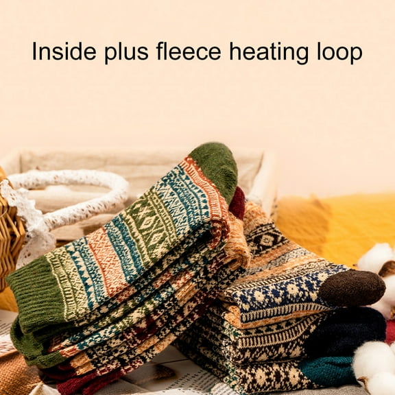 dianhelloya 1 Pair Unisex Socks Ethnic Style Warm Men Women Color Block Knitting Socks for Daily Wear Wine Red