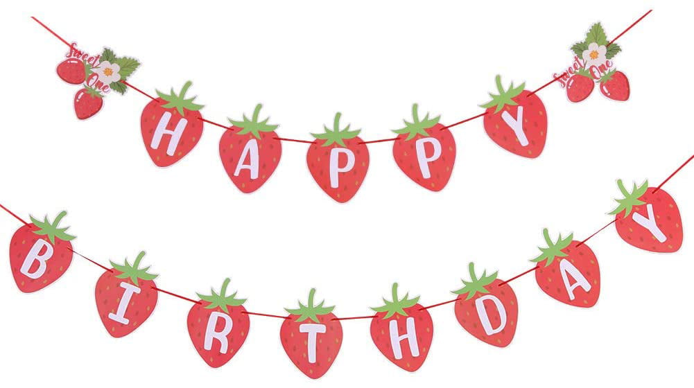 Cream Strawberry Personalised Birthday Party Bunting Banner Garland 