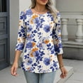 thumbnail image 5 of cocolona Womens Blouses Fall Button Crew Neck 3/4 Sleeve Tops Fashion Casual Loose Floral Print Shirts, 5 of 7