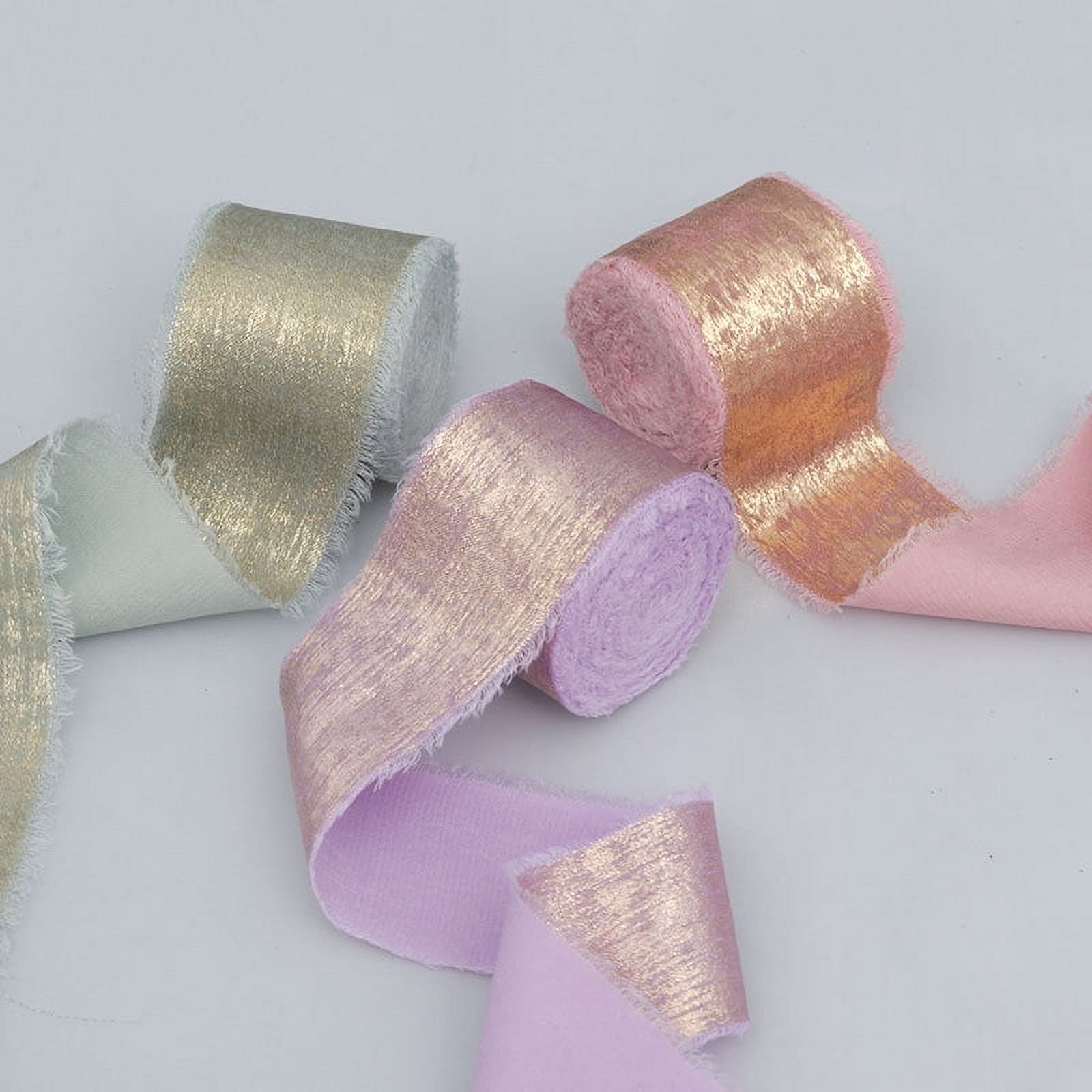 INS Torn-Edge Gold Foil Plush Silk Ribbon - Wedding Bouquet Tassel Streamer, Bow Decoration, Real Silk Fabric