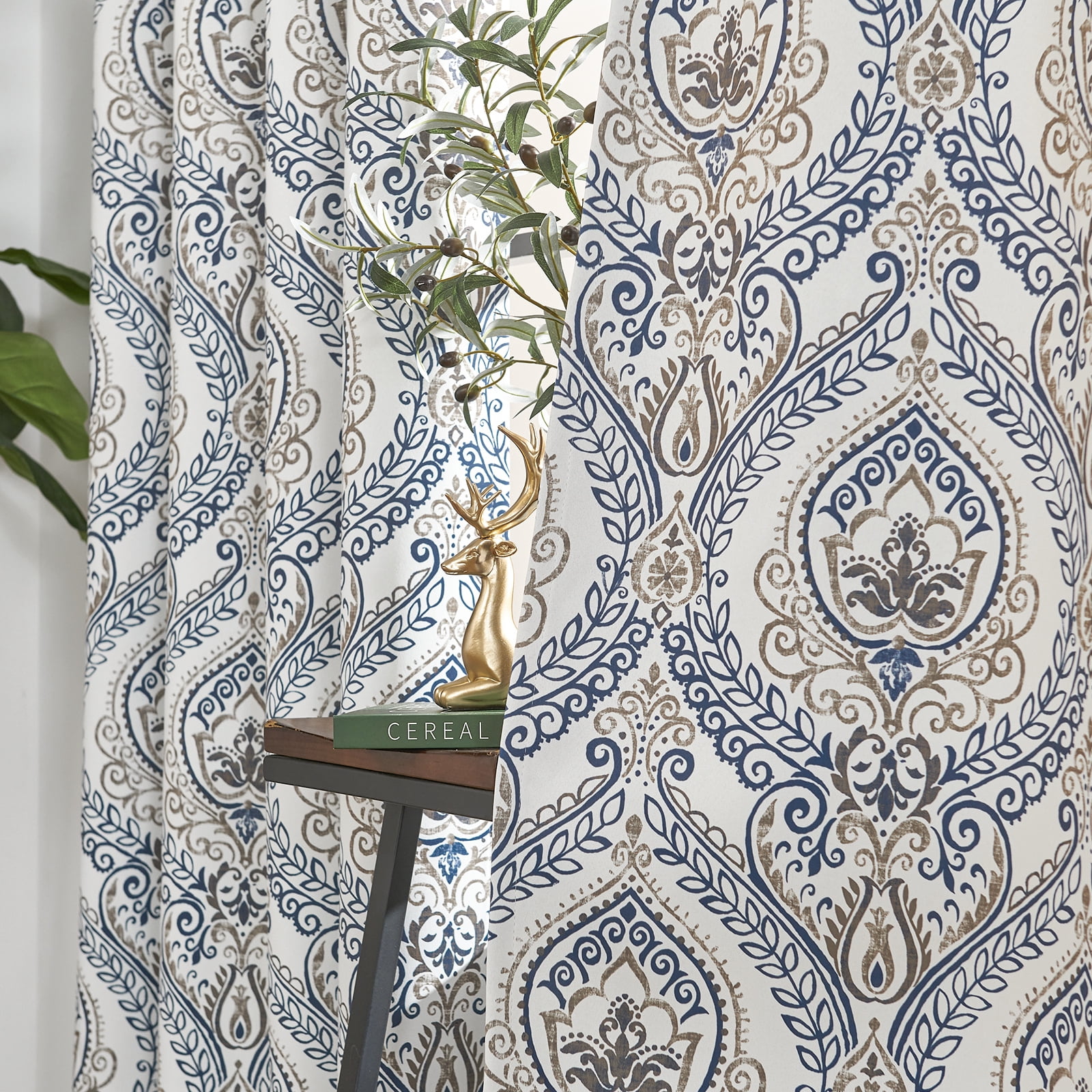 Curtainking 100% Blackout Curtains 63 in 2 Panels Blue Damask Medallion Window Curtains for Bedroom Grommet Thermal Insulated Drapes for Living Room Vintage Luxury Window Treatments Set
