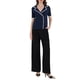 thumbnail image 2 of INSPIRAR CHIC Blusa de verano de manga corta de doble botonadura de color contrastante de punto para mujeres 2XL Azul oscuro, 2 of 4