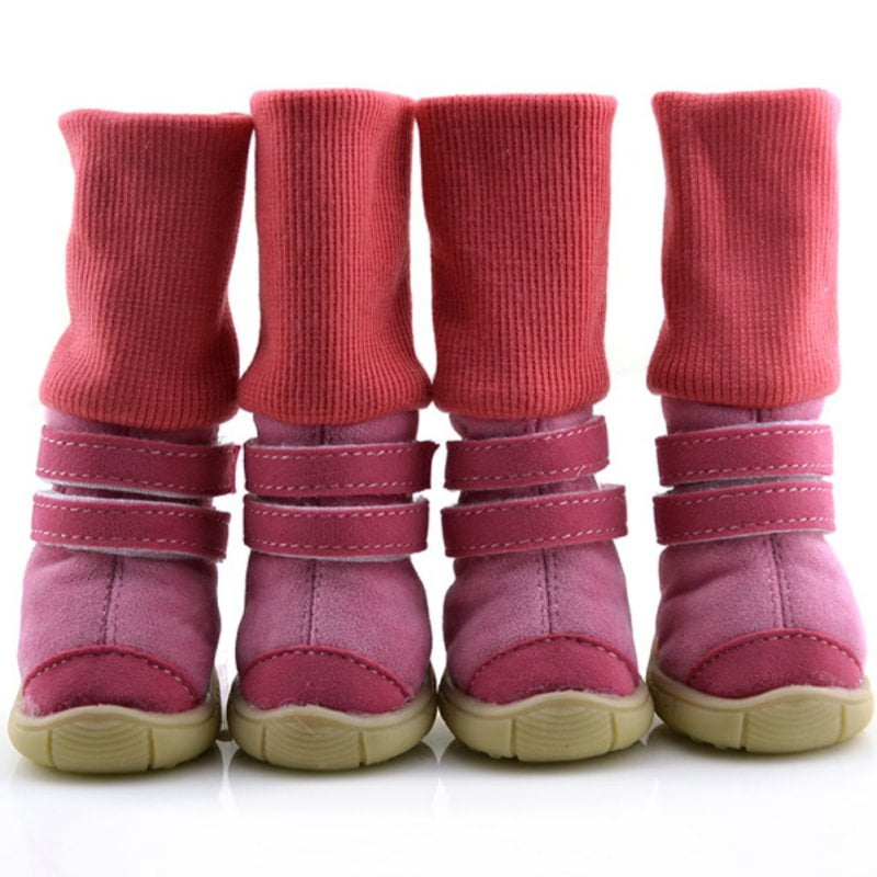 Pink 2 Yiils 4Pcs/Set Dog Cat Winter Warm Rain Boots Protective Pet Sports Anti-Slip Shoes