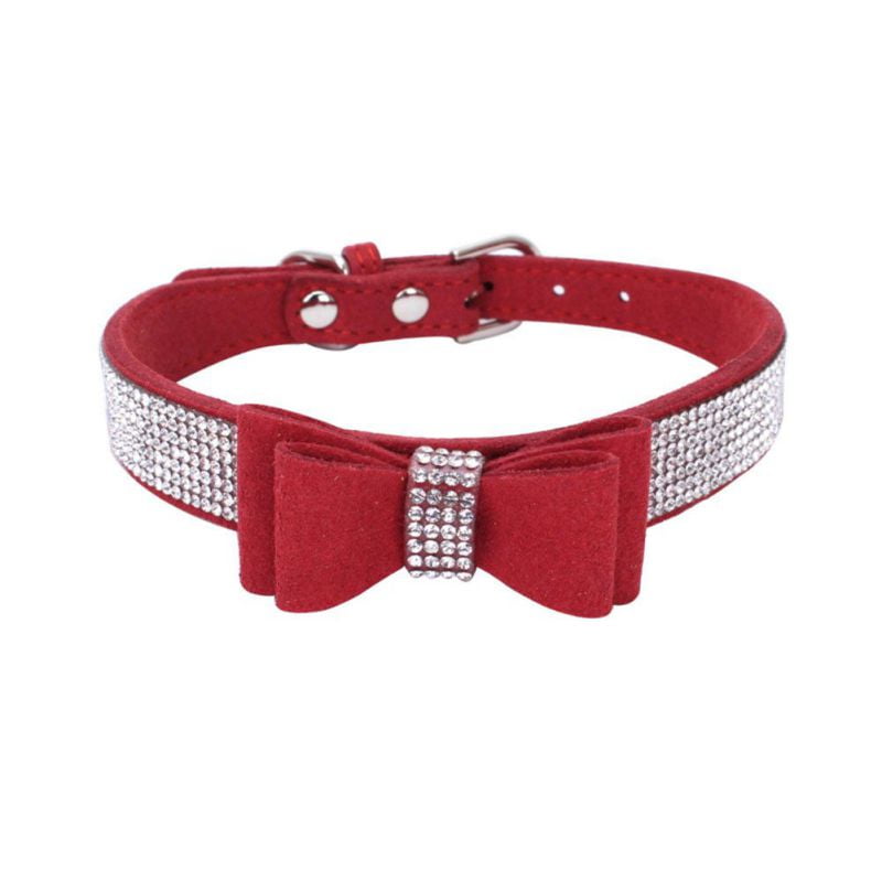 Rhinestone Diamante Dog Collar Soft Suede Small Pet Puppy Doggie Show Necklace 