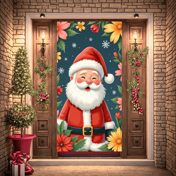 Cartoon Snowman Christmas Banner Santa Claus Decoration Reindeer Design Winter Theme for Holiday Party Indoor Events