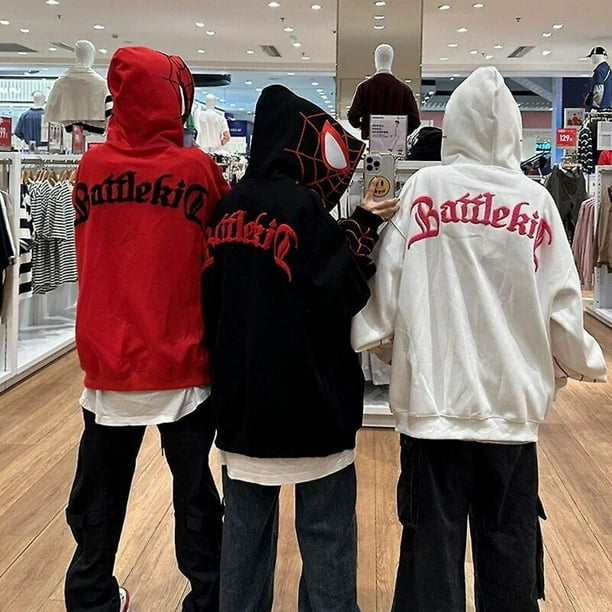 Spiderman Hoodie Full Zip Up Hood Shirt Streetwear Oversized