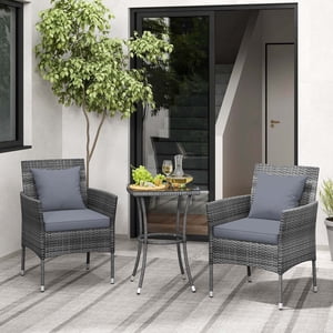 Costway 3-Piece Wicker Patio Set with Cushions, Gray