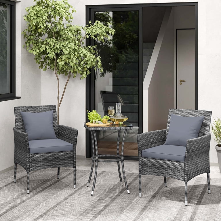 Costway 3-Piece Wicker Patio Set with Cushions, Gray photo 1