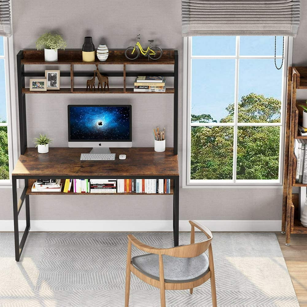 Computer Desk  with Hutch 47 inch Rustic Office  Desk  Study Writing 