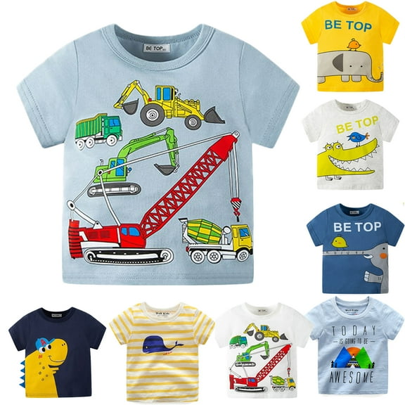 2-7T Baby Boys Cotton Cartoon T-shirt Toddler Little Boys Basic Tee Tops