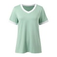 thumbnail image 6 of OSOLU Solid Color Women Casual V-Neck T-Shirt Short Sleeve Tshirts Tee Summer Fall Tops For Everyday Wear Basic Tee Versatile Tops Leisure Women Tops Dressy Casual, 6 of 8
