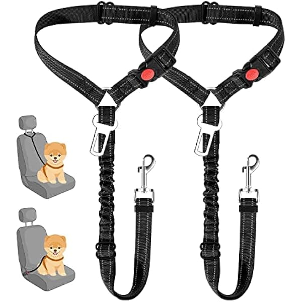 wonima02 Dog Seat Belt for Car, 2 Pack Dog Car Harness Seatbelt Adjustable with Elastic Bungee Buffer, 2 in 1 Pet Car Leash Headrest Restraint Dog Reflective Safety Tether (S, Black, Headrest+Clip)