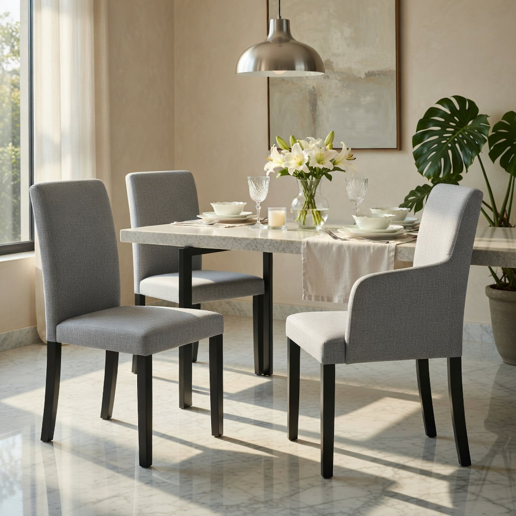 2-Pack Mid-Century Modern Dining Chairs – Gray & Black Rubber Wood Frame, Polyester Upholstered, 400 lb Capacity, Ergonomic High-Back Design