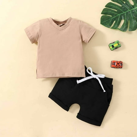 

Simplmasygenix Summer Toddler Tops Shorts Short Sleeve Summer Toddler Kids Baby Boys Casual Solid Shorts Two Piece Set