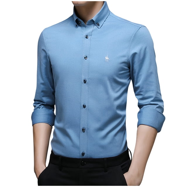 Blusa informal de seda helada para hombre, manga larga, fibra de bambú, arrugas, sin planchado Pompotops oipoqjl26919