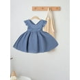 thumbnail image 5 of Kids Little Girl Cotton Linen Dress 12 24 Months 2T 3T 4T 5T Solid Color Ruffle Trim A-line Princess Tank Dresses Casual Summer Clothes, 5 of 9