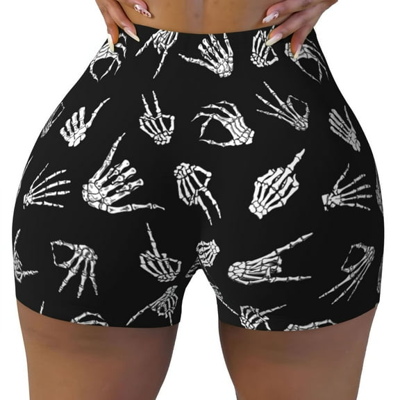 Skull Hand Workout Shorts For Women Scrunch Butt Lifting Yoga Gym Seamless Booty Biker Shorts Small
