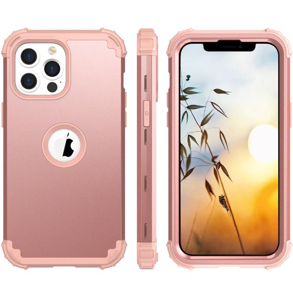 Decase for iPhone 13 Pro Max Case, Heavy Duty PC Silicone Hybrid Rugged Shockproof Case, Full Body Protective Anti-Scratch Cover For iPhone 13 Pro Max, Rosegold