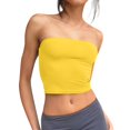 thumbnail image 2 of YDKZYMD Lightweight Tube Tops Strapless Bandeau Basic Sleeveless Cute Y2k Crop Tops Layering Slim Fitted Smocked Summer Going Out Solid Tops Backless Junior Stretch Teen Girls Skinny Tops Yellow XL, 2 of 7