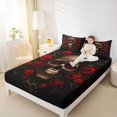 thumbnail image 3 of Castle Fairy Gothic Vintage Carved Skull King Sheets 4pcs,Floral Rose Baroque Damask Bedding,Bronze Red Black,1 Fitted Sheet,1 Flat Sheet and 2 Pillowcases, 3 of 6