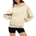 thumbnail image 4 of Women's Fashion Oversized Drop Shoulder Long Sleeve Sweatshirt Solid Color Hooded Sweatshirt for Comfortable Fit,Beige,2XL, 4 of 7