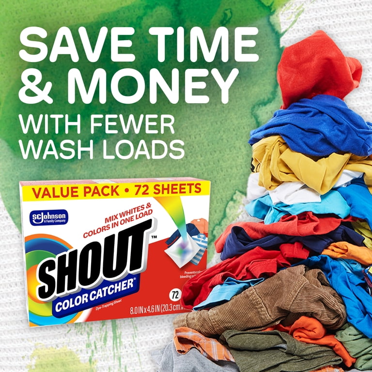 Shout Color Catcher, Laundry Washer Dye-Trapping Sheets, 72 Wash