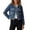 Blue, variant on Jane Wardrobe Women Round Collar Raw Fringe Gold Button Cropped Denim Jacket Layering Outer 1PC S-XXL Plus Size Friendly