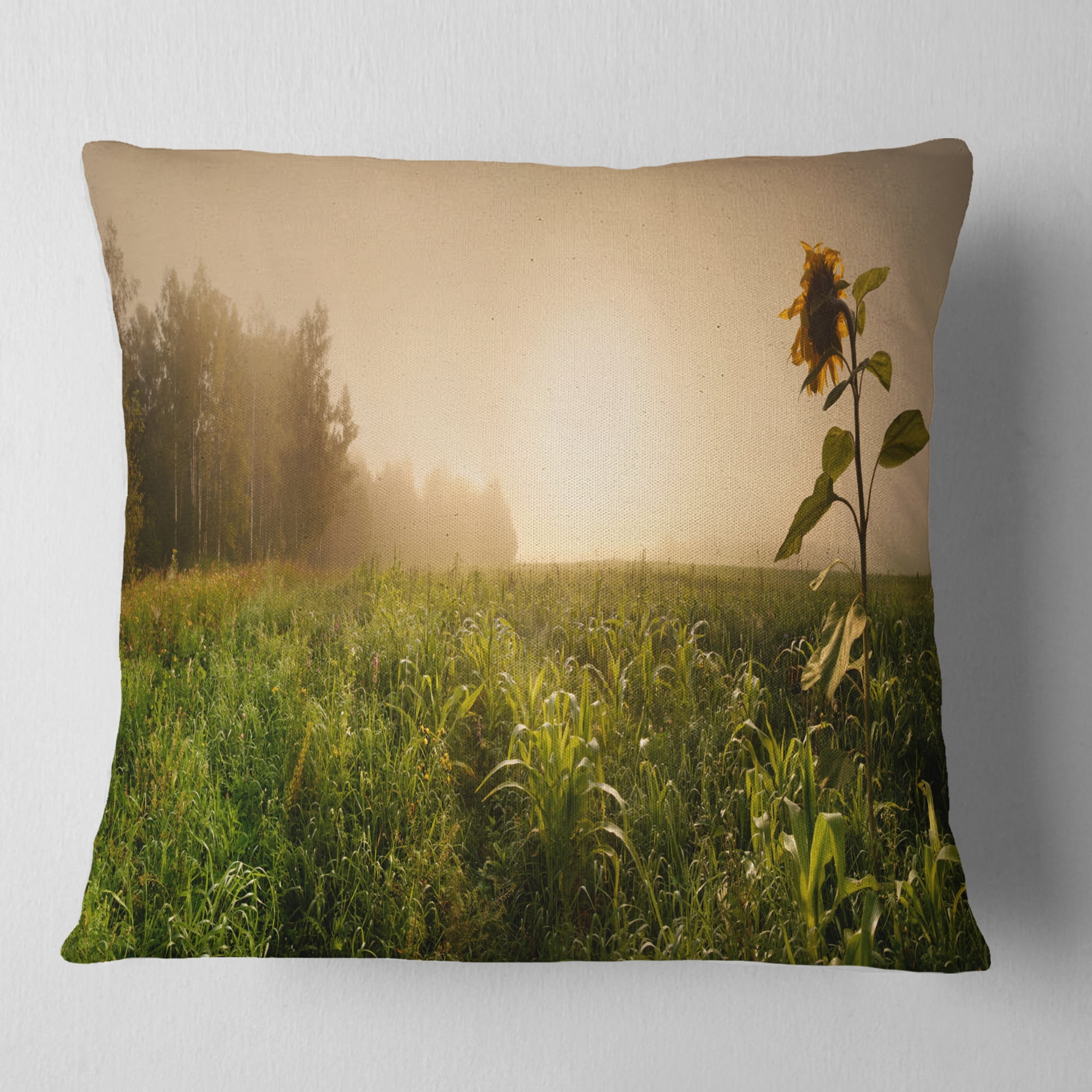 Designart Green Panoramic Landscape - Photography Throw Pillow - 18x18