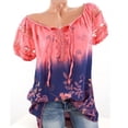 thumbnail image 2 of Blusa Camisa estampada de manga corta con cuello en V Blusa suelta Mujer Top de verano, Rojo claro, 5XL Methold AP001925-48, 2 of 7