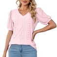 thumbnail image 2 of Tittly T Shirts for Women Spring Tops for Women Women's Puff Short Sleeve Solid Tunic Top V Neck Hollow Out Loose Tshirts Tshirts Shirts Basic Tees Pink XXL, 2 of 9