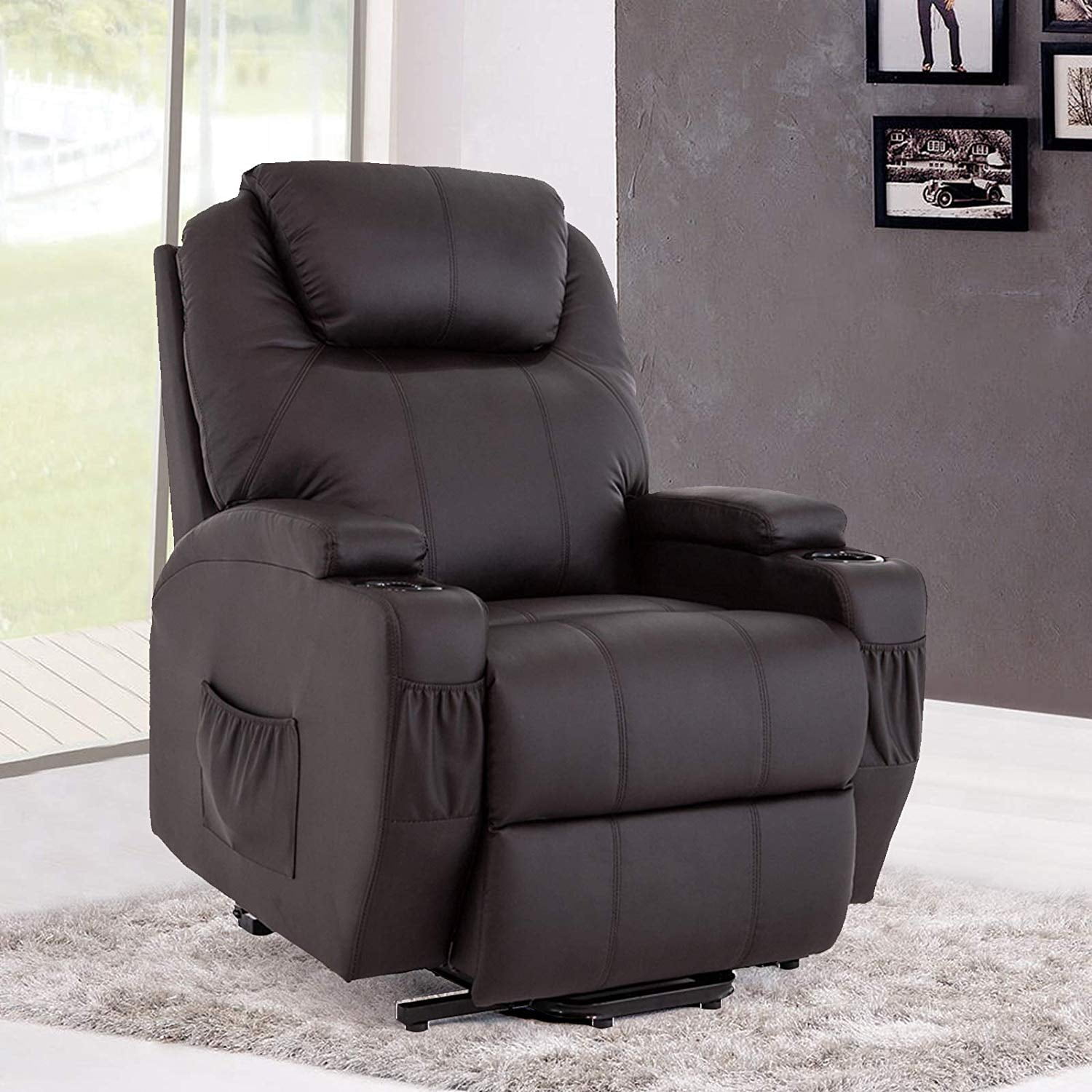 Mecor Lift Chairs For Elderly Power Lift Recliner Chair Bonded Leather Electric Lifting Chair With Remote Control Cup Holders Reinforced Heavy Duty Reclining Mechanism For Living Room Brown Walmartcom Walmartcom