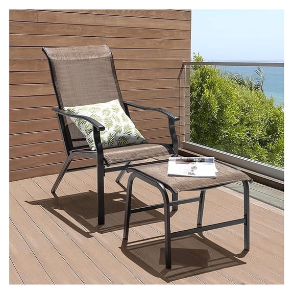 Outdoor Chaise Lounge Set, Reclining Patio Chairs with Ottoman, Textilene Chaise, Metal Frame, All-Weather Loungers for Patio, Backyard, Deck - Brown