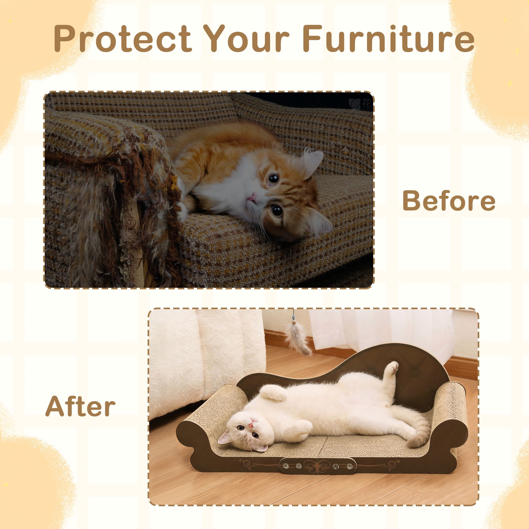 JIUZHEN Cat Scratching Sofa - 26" Large Cardboard Lounge & Scratch Pad for Indoor Cats, Durable Pet Bed Furniture Protector