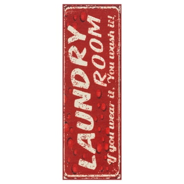 Ottomanson Non-Slip Rubberback Text 2x5 Laundry Room Runner Rug, 20" x 59", Red
