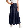 thumbnail image 2 of Rciityk Girls' Summer Maxi Skirt Solid Color Elastic High Waist Ruffle Hem A-Line Long Skirt for Teen Girl 4-15 Years Beach Vacation Clothes, 2 of 7