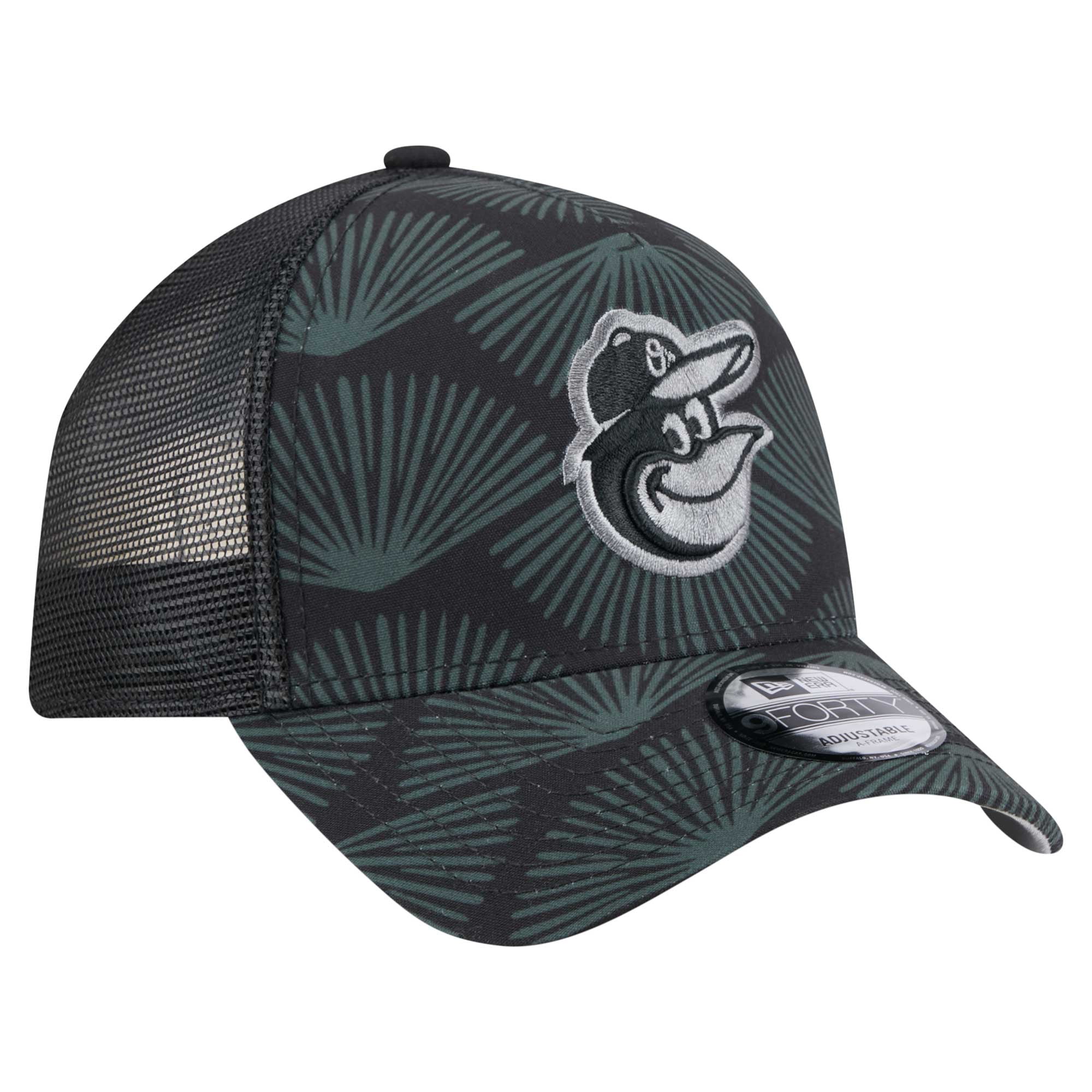 Men's New Era  Black Baltimore Orioles 9FORTY A-Frame Trucker Adjustable Hat